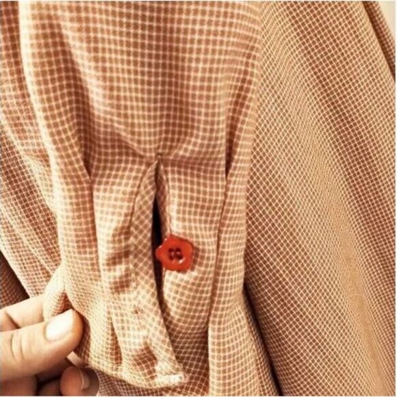 Vintage BOHO Cottagecore Long Sleeve Fit& Flare button down Gingham Shirt Dress - Picture 14 of 16